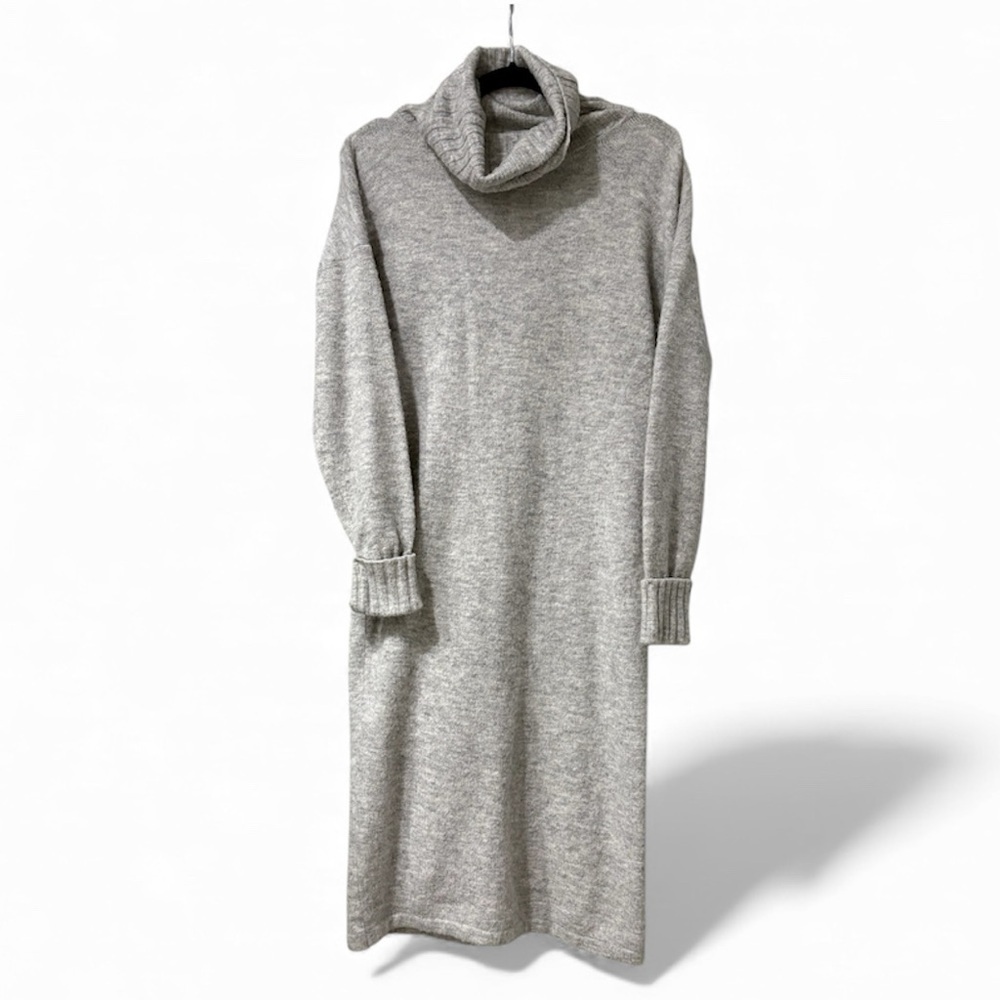 Vero Moda Soft Light Grey Turtleneck MIDI Sweater Bodycon Dress Winter size M
